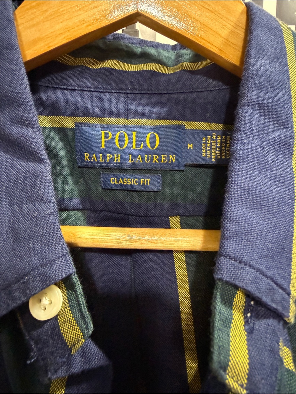 Ralph Lauren Navy, Green & Yellow Striped Button-Down Shirt - Picture 2 of 4